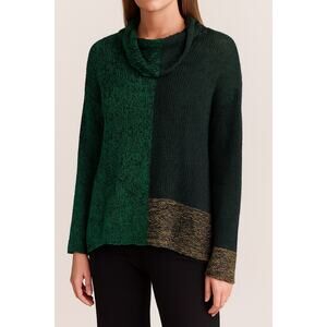 Alembika Colorblock Sweater Cowl Neck Knit Relaxed Fit Green Black Size Medium
